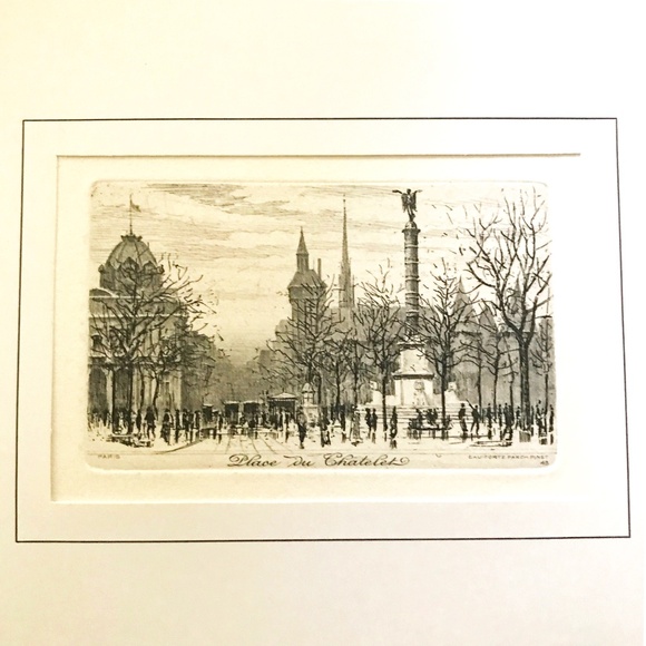 Vintage Charles Pinet Etching of "Place du Chatelet" Paris - Picture 1 of 2